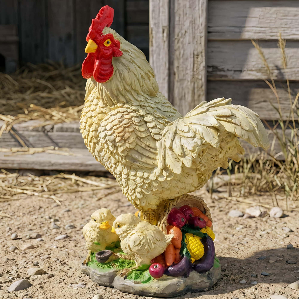 11.5" Chicken Bird Statue - Rustic Home Accents, Realistic Animal Sculptures, Resin Figurines, Yard Art, Funny Farm