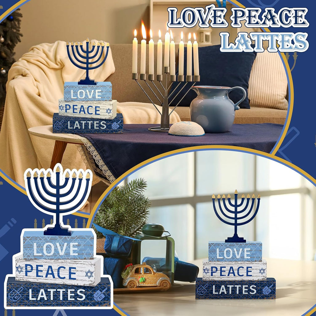 Hanukkah Wooden Table Decorations - Set of 4