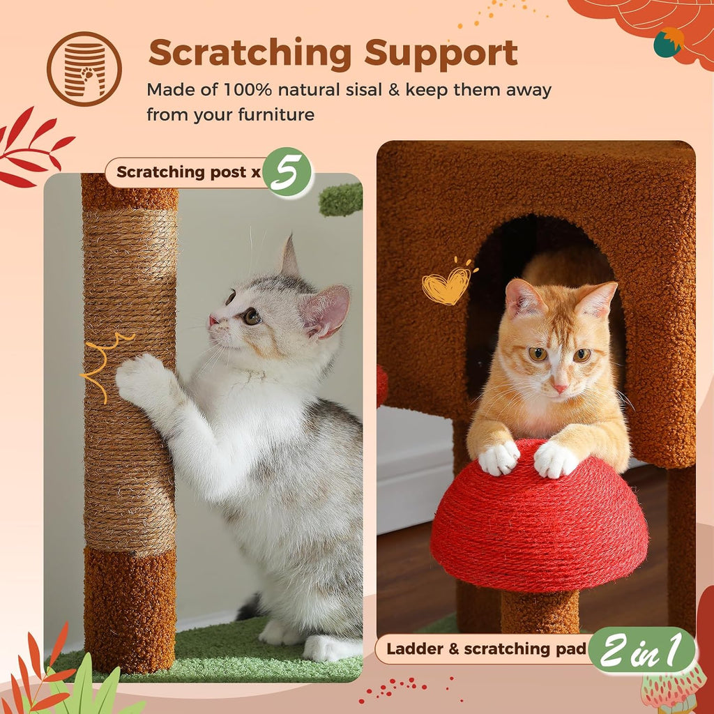 Floor to Ceiling Cat Tree Tower, Height Adjustable 230-252cm, Brown