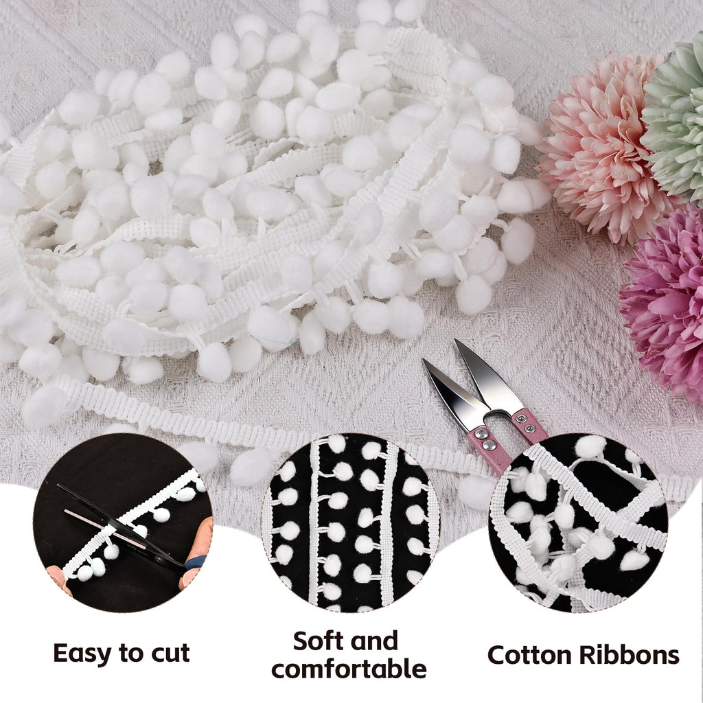 1Inch Pom Pom Trim10mm Ball Fringe Fabric Trim Ribbon Sewing Fringe - 20 Yard