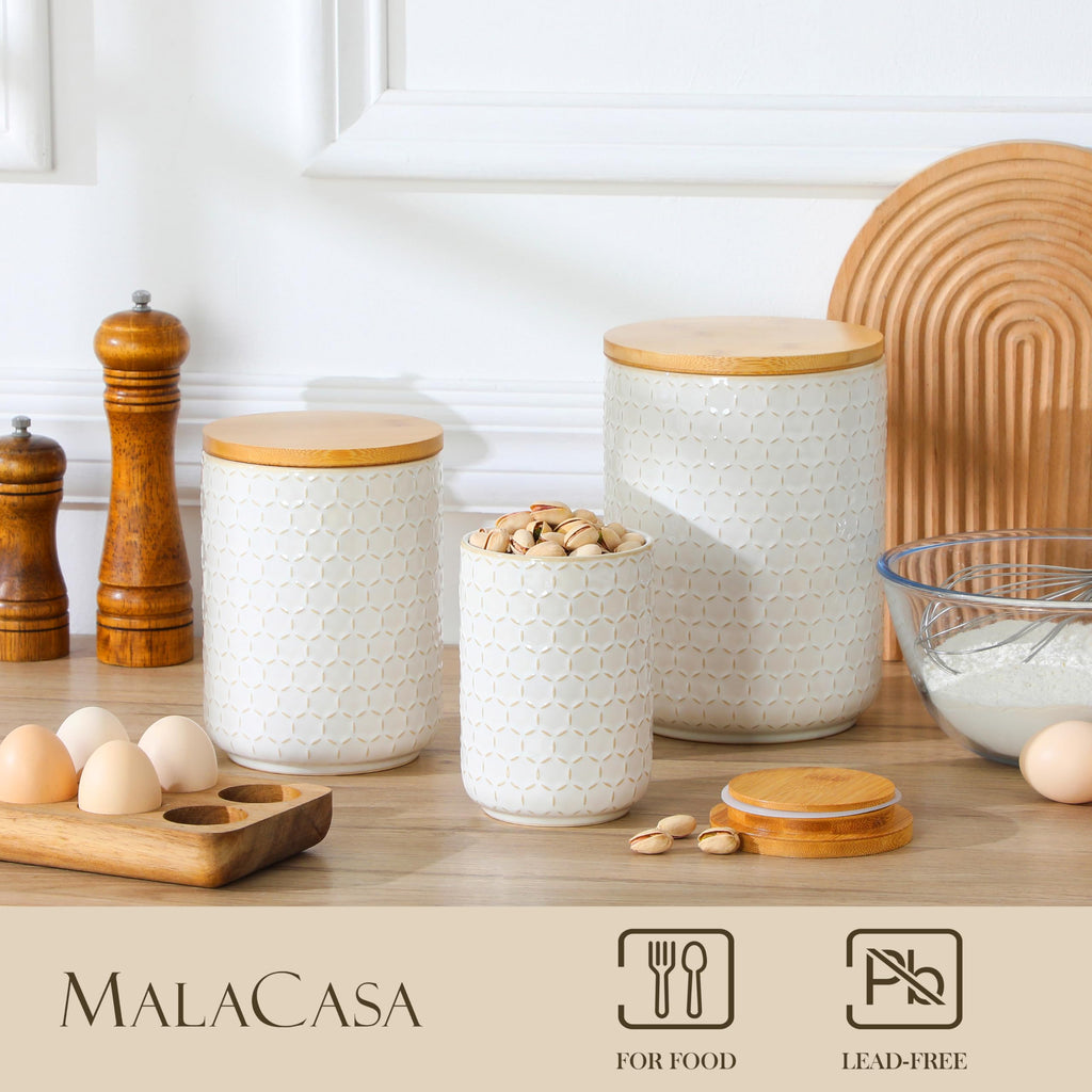 Ceramic Canisters Set with Airtight Lids, 80/40/20 oz Coffee Canister, Cookie Jar & Sugar Container, Canisters Sets
