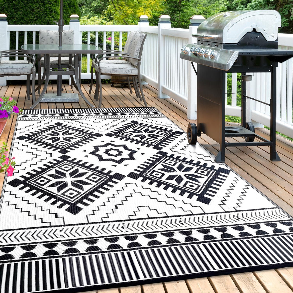 Waterproof Outdoor Rug, Boho Reversible Plastic Straw Mat RV Deck Porch Backyard Balcony Camping Picnic Beach