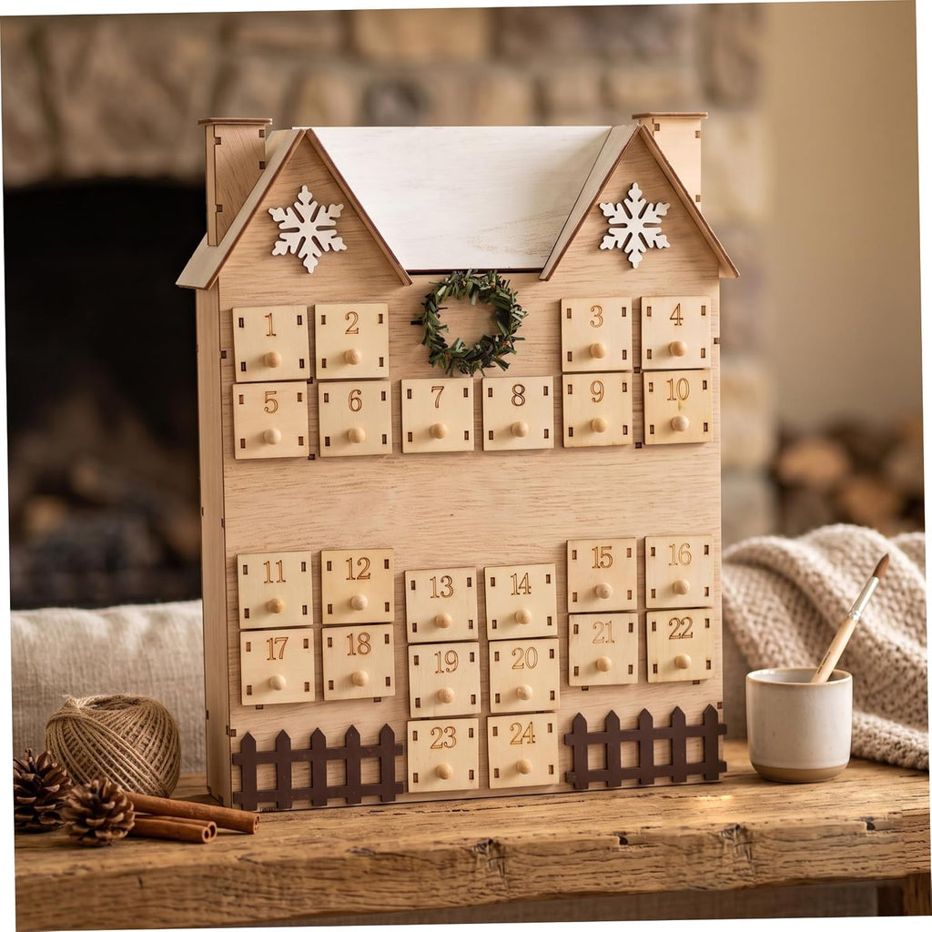 Wooden Advent Calendar Empty 24-drawer Christmas Countdown Calendar Khaki