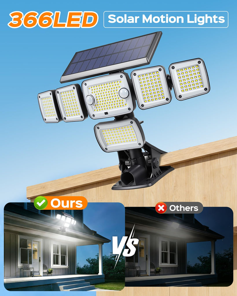 Solar Flood Lights Outdoor, Clip on Solar Lights with Motion Sensor