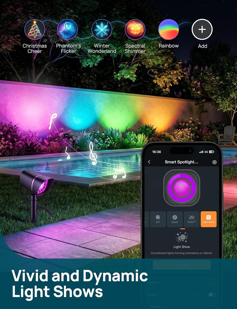 Smart Low Voltage Landscape Lighting, 800lm RGBW Outdoor Spotlights, Waterproof, Works with Alexa & Google Home