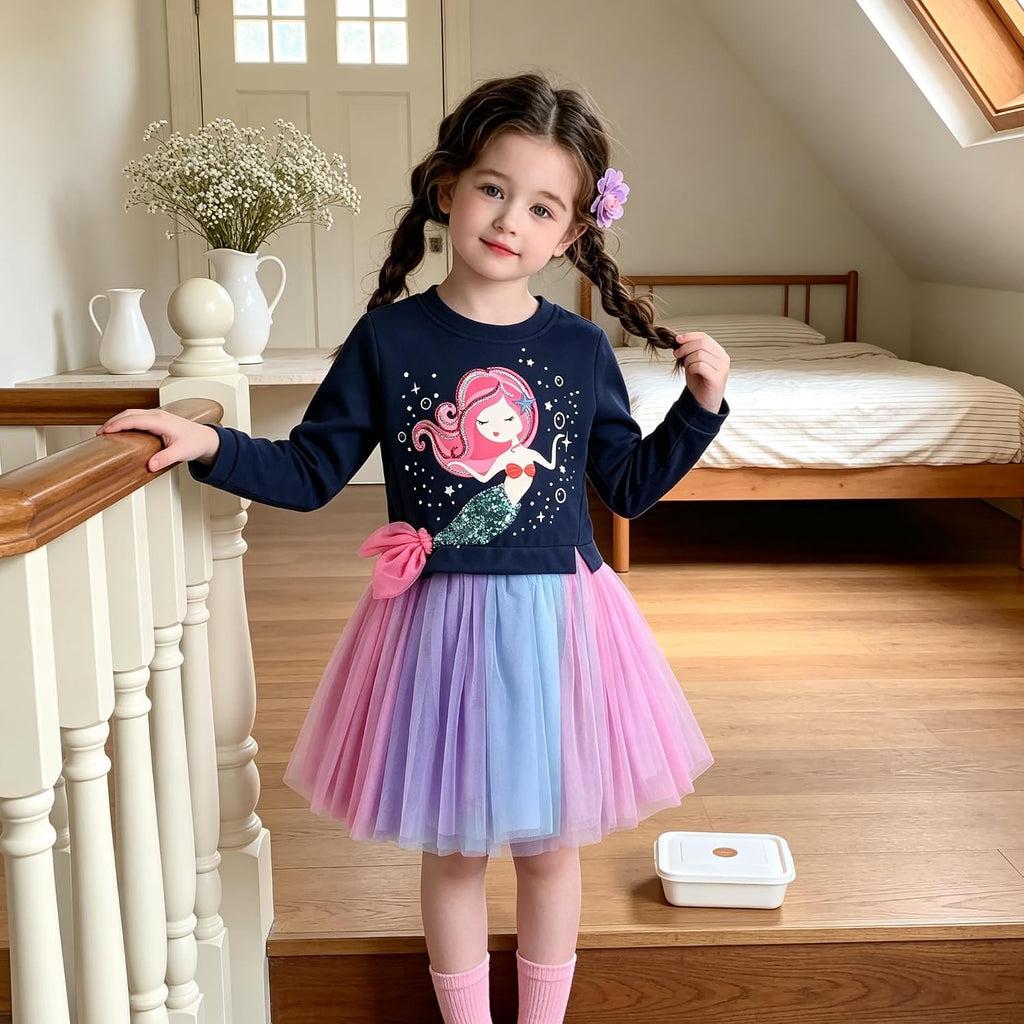 Girls Dresses for Winter Long Sleeve Toddler Girls Clothes Party Tulle Dresses for Little Girls