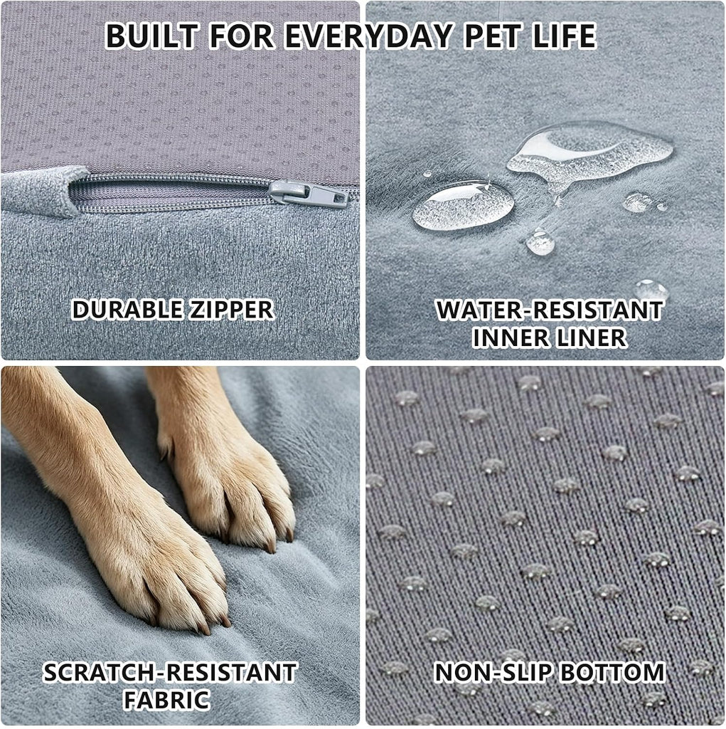 Dual-Layer Memory Foam Dog Bed for Large Dogs, Waterproof Washable Cover