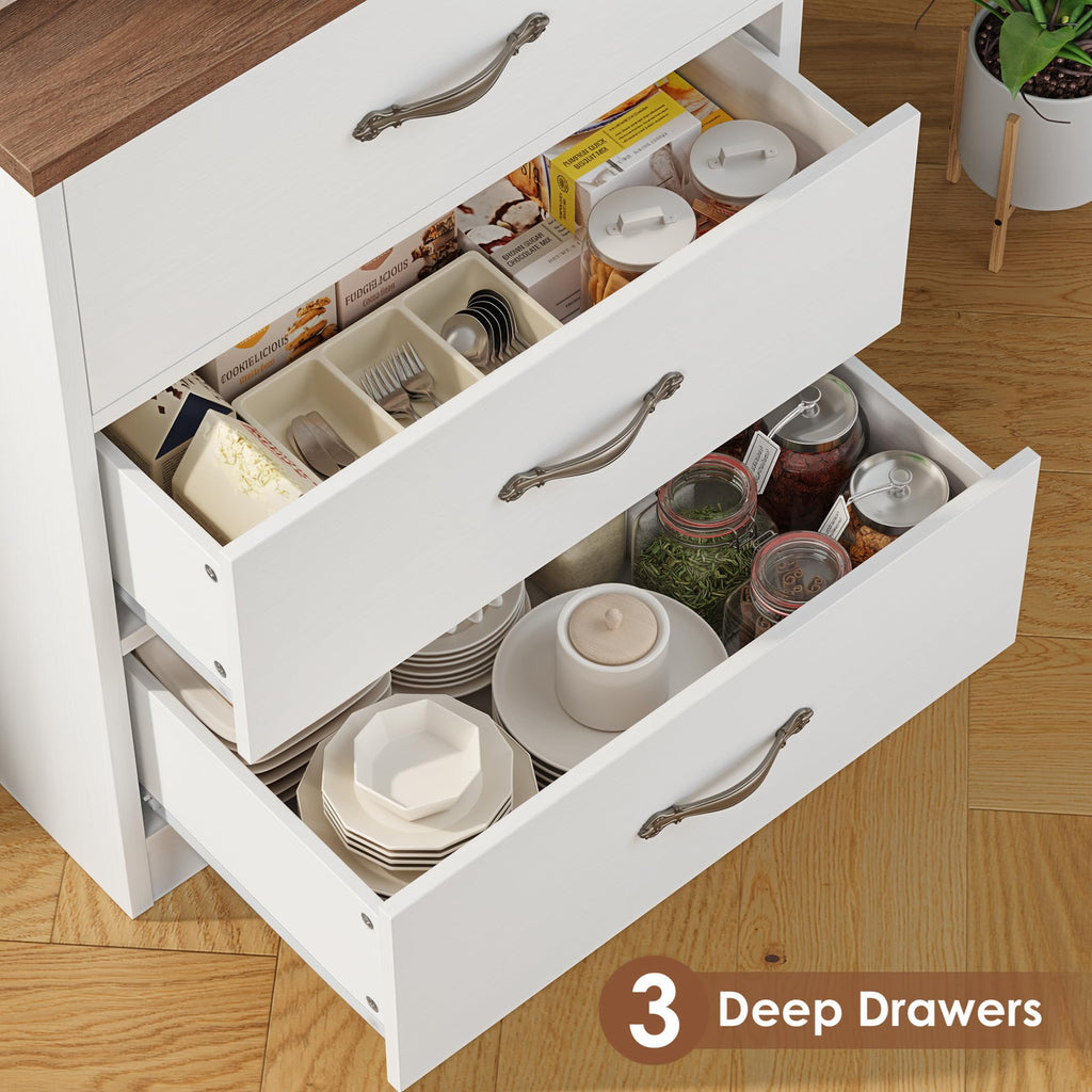 71" Tall Kitchen Pantry Storage Cabinet with Microwave Stand, Buffet Kitchen Hutch with Shelves and Drawers, Wood