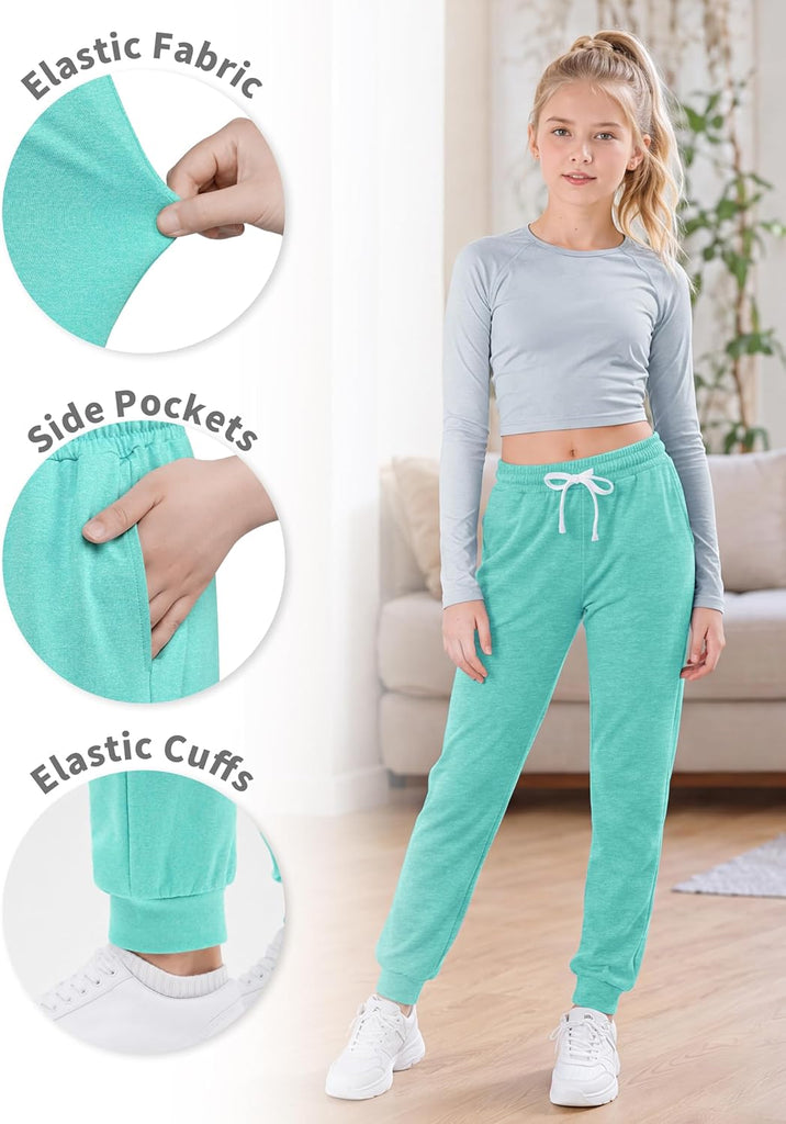 4 Pack Girls Quick Dry Jogger Sweatpants Activewear with Pockets