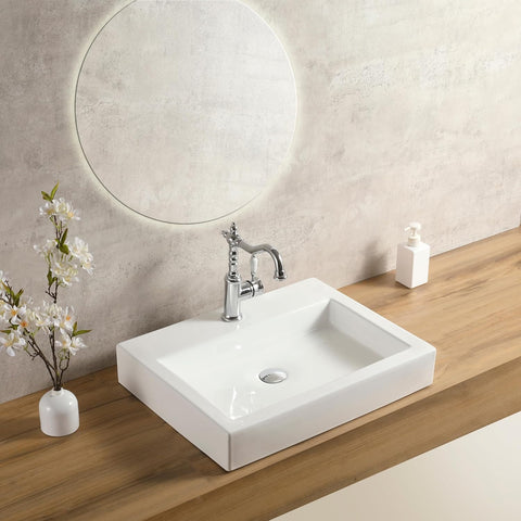 24 x18 Inch Rectangular White Bathroom Vessel Sink