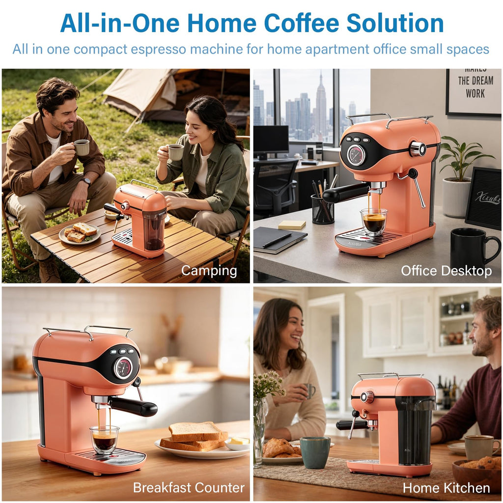 Espresso Machine, Compact Espresso Maker with Milk Frother, Orange