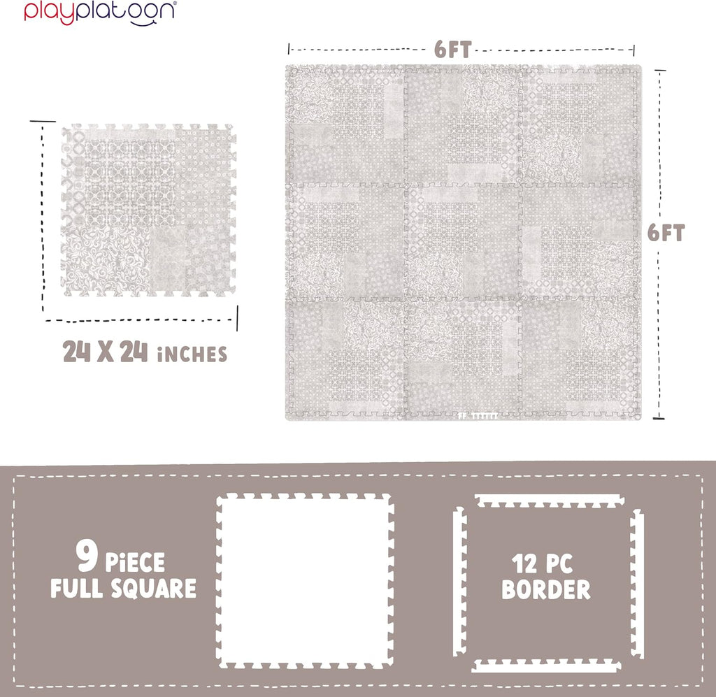 Kids Play Mat, 9 Tile 72x72 Inch - Khaki, Non-Toxic Materials