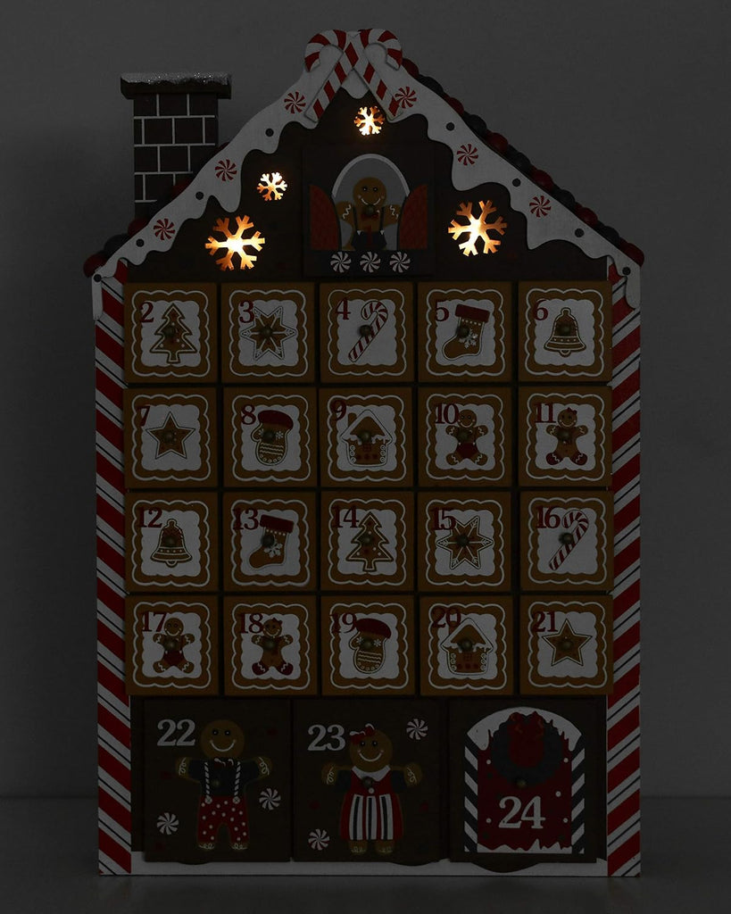Reusable Wooden Advent Calendar to Fill - Gingerbread House with LED Lighting - DIY Christmas Calendar 10.31 x 17.72