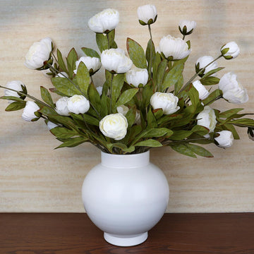12 PCS Artificial Silk Peony for Vase - 27 " Cream White