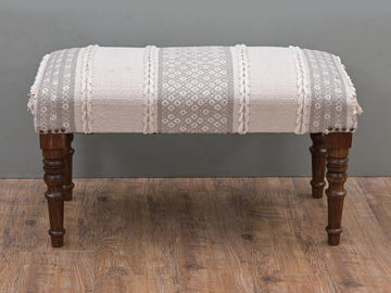 Entryway Mango Wooden Bench Table Dining Room Bedroom| 2 Seater Bench | Modern Design Handmade Cotton Fabric