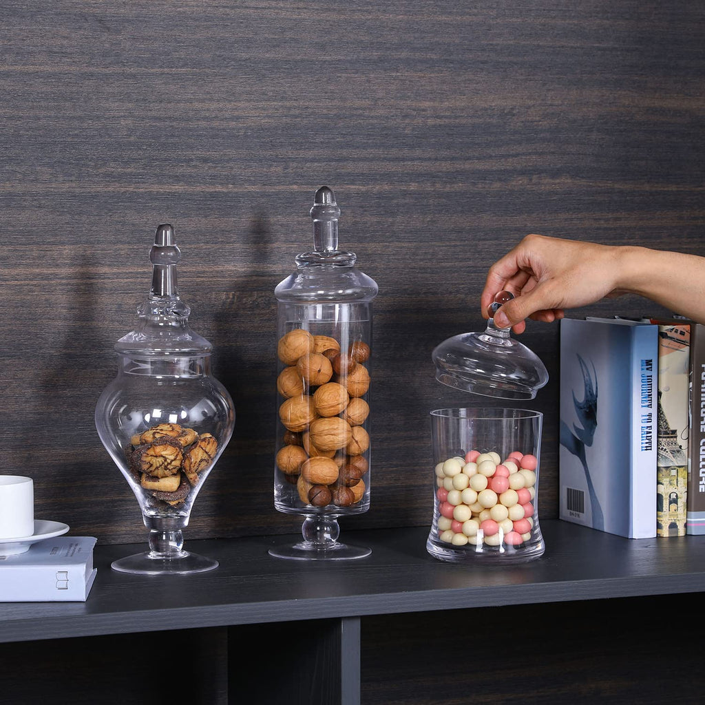 Clear Glass Apothecary Jars with Lid, Set of 3