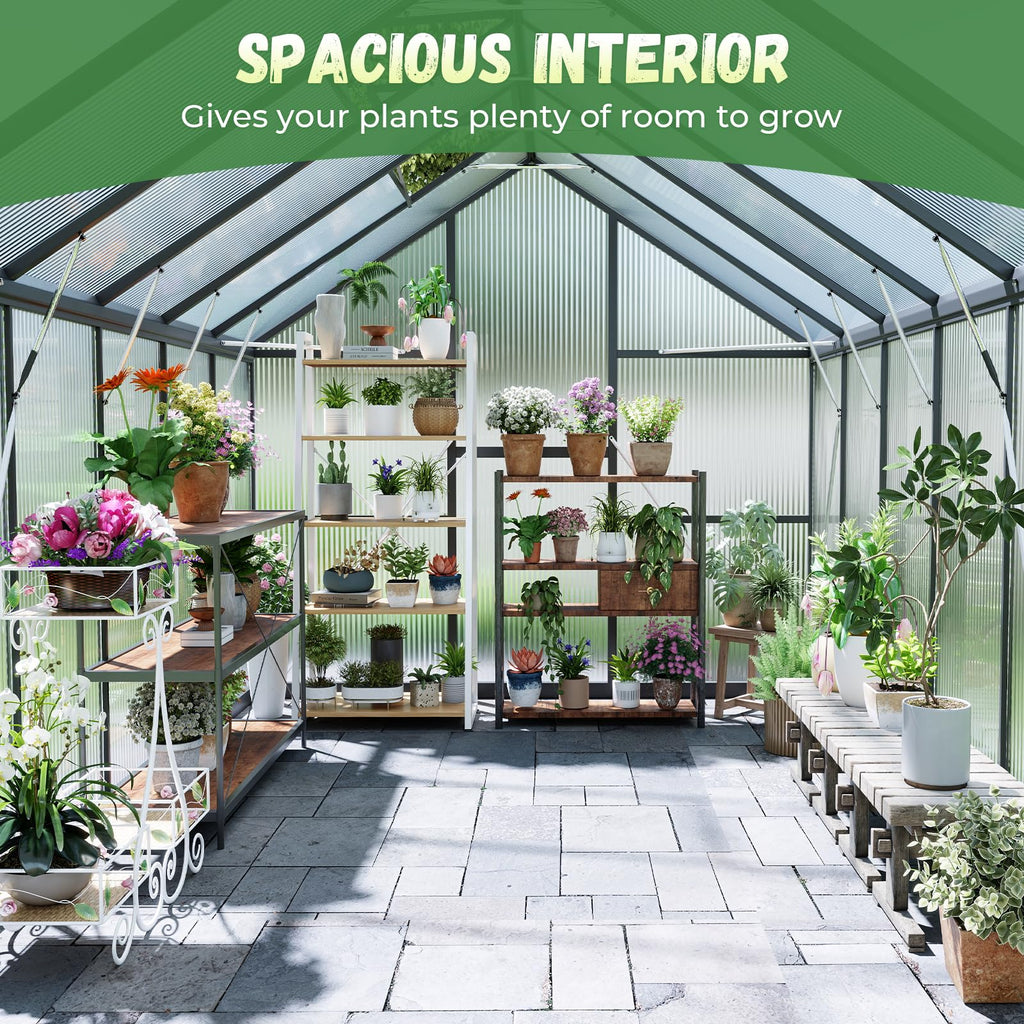 8x10FT Galvanized Steel Greenhouse, Walk-in Green House for Outdoor