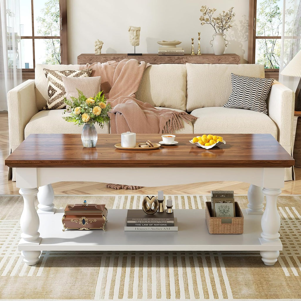 Farmhouse Coffee Table with Storage, Mid Century Coffee Tables