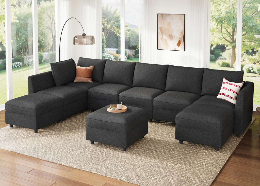 Modular Sectional Sofa with Storage, U Shaped Couch Modular Convertible Sectional Couches - Linen Grey
