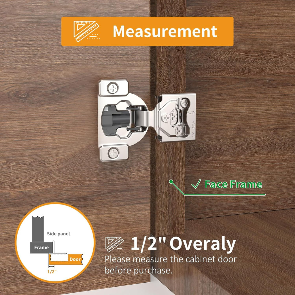 20 Pack 7/16" Overlay 4D Concealed Hinges for Face Frame Door, Soft Close On/Off Switch, Self Closing, 105° Open Angle