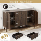 59" Buffet Cabinet with Drawers, Large Fluted Sideboard Buffet Storage Cabinet with Charging Station