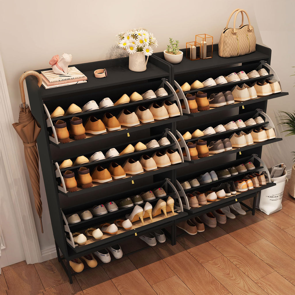 Shoe Cabinet, Shoe Cabinet Freestanding Tipping Bucket Shoe Rack Organizer with 3 Flip Drawers, Modern Entryway