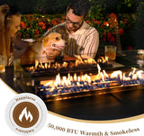 60 Inch Propane Firepit Table - Outdoor Rectangular Aluminum Fire Table w/Wind Guard - 50,000 BTU Gas Fire Pit with Glass Beads and Waterproof Cover - Image 2