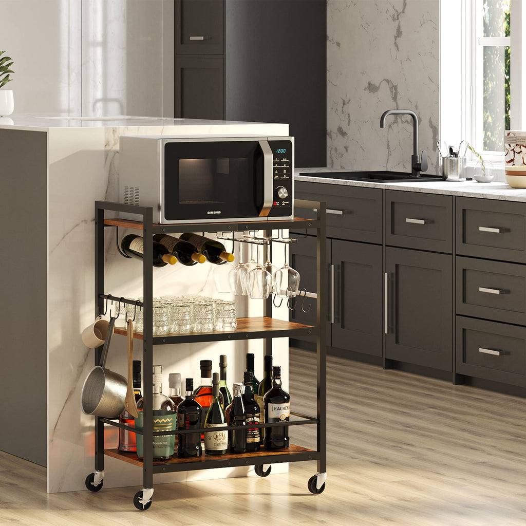 Bar Cart with Wheels, Drink Cart with Wine Rack and Glass Holder