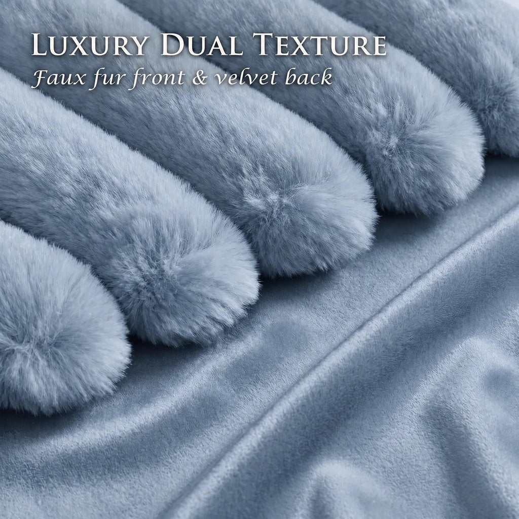Set of 2 Decorative Throw Pillow Covers 20x20 Fall Faux Fur Light Blue