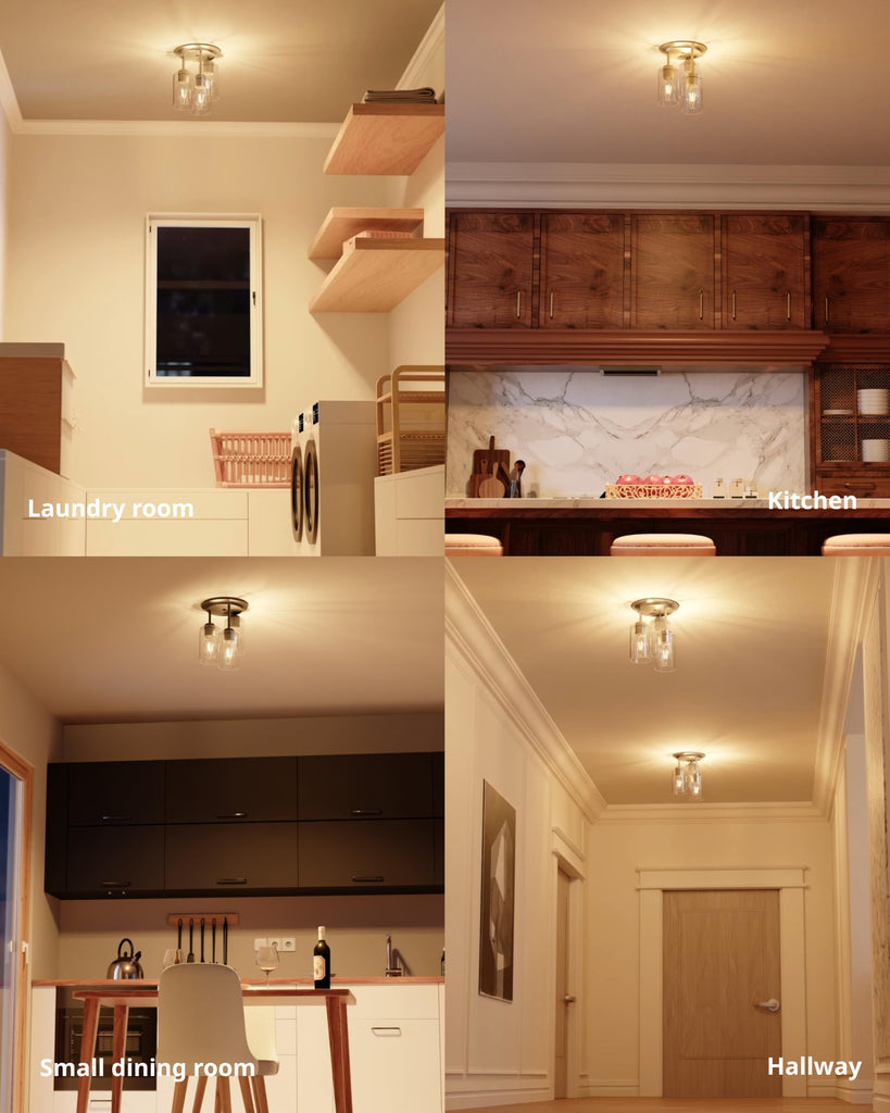 3-Lights Semi Flush Mount Ceiling Light Fixture Gold