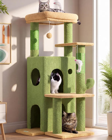 Cactus Cat Tree Tower for Indoor Cats Large Adult, Green