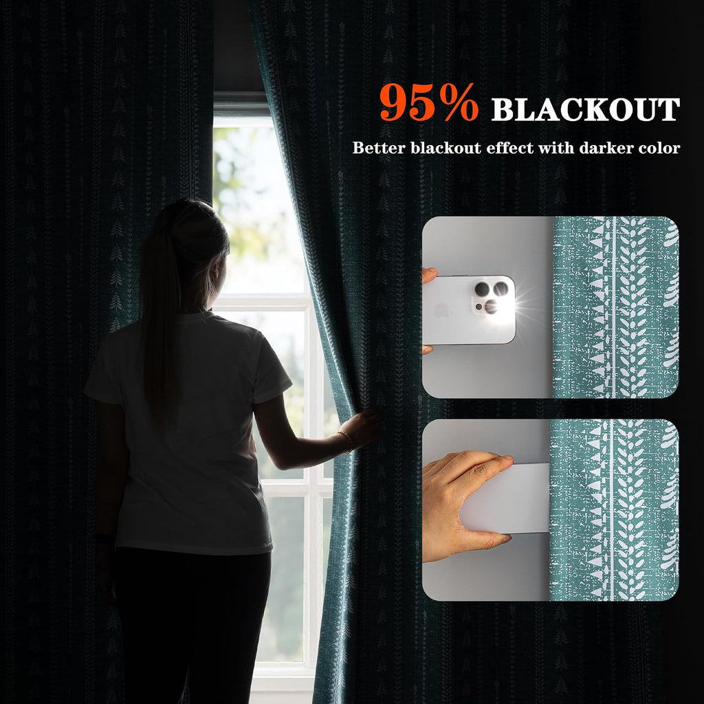 Sage Green Blackout Curtains 84 Inch Length - Boho Farmhouse Printed 95% Room Darkening Aqua Thermal Insulated Drapes