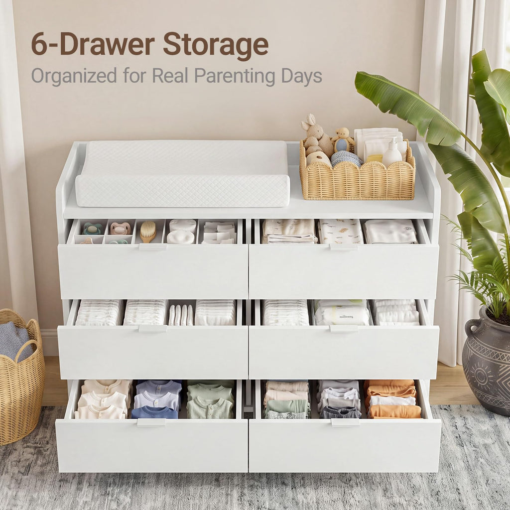 Keeva 6-Drawer Baby Dresser with Changing Table, Easy Assembly
