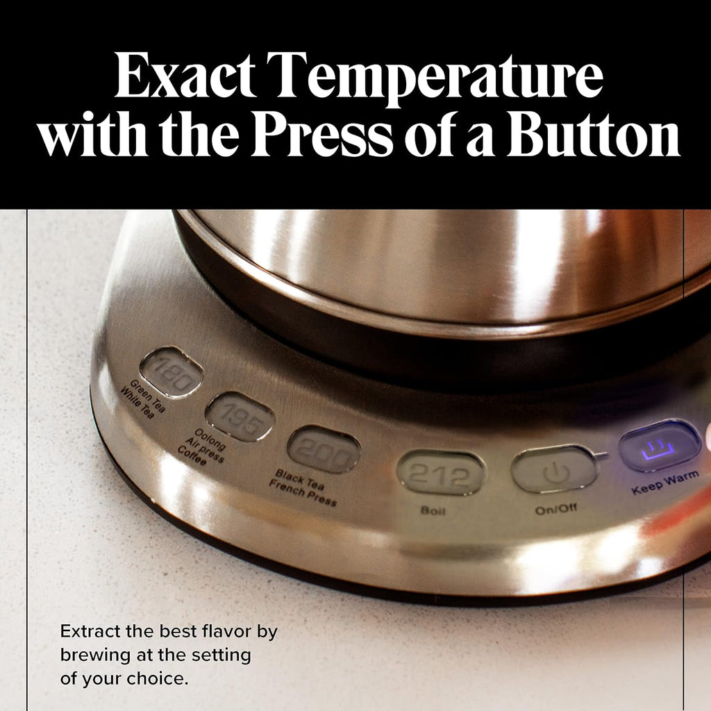 Gooseneck Electric Kettle with Temperature Control - 0.8L Stainless Steel & BPA Free Plastic - Custom Temp Presets