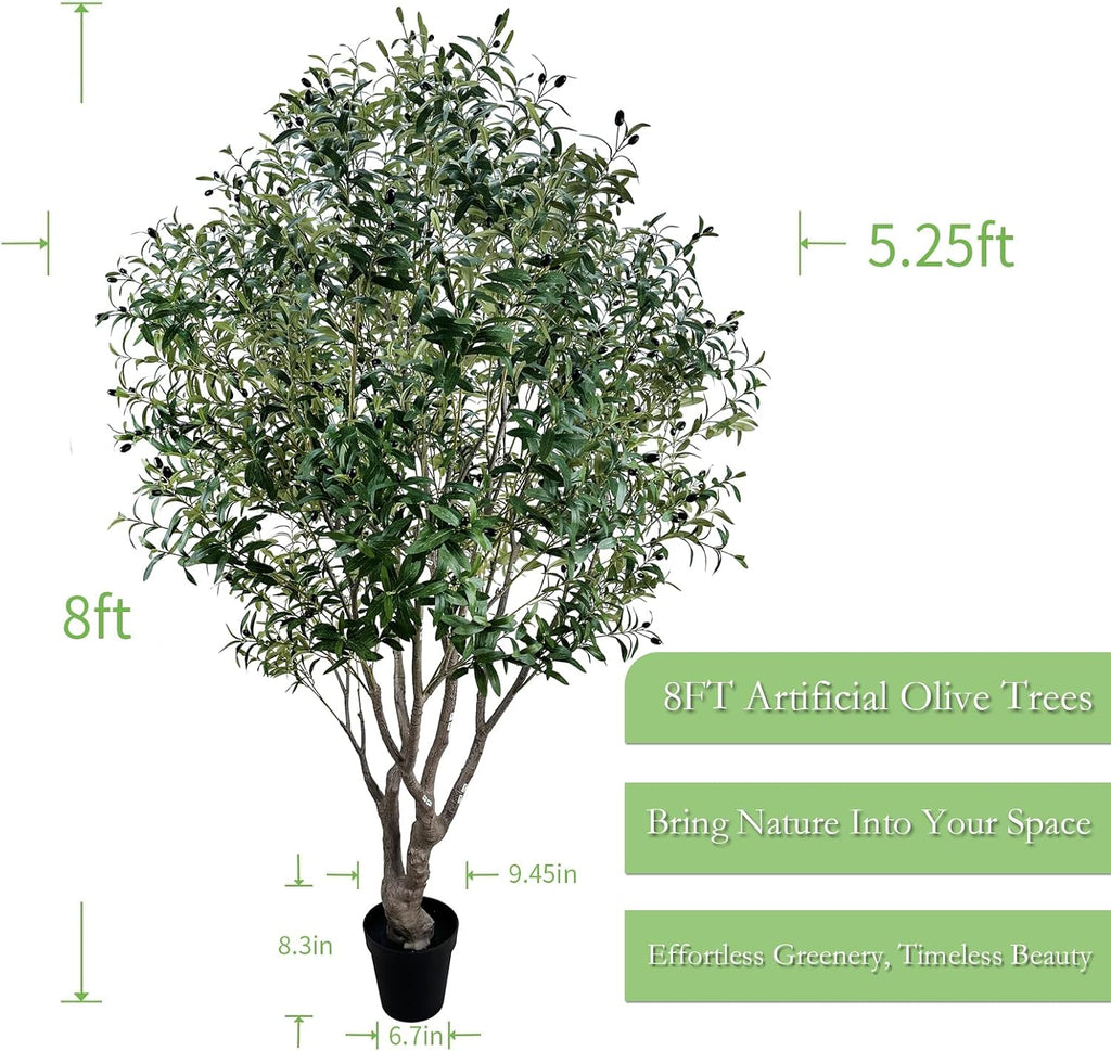 8FT Artificial Olive Tree - Extra Tall Faux Olive Tree with Realistic tree trunk and Realistic Leaves, Large
