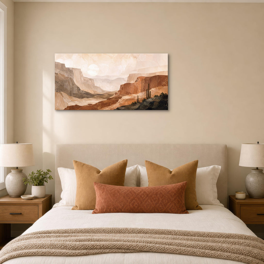 Desert Canvas Wall Art, 40 x 20 Inch Warm Southwest Cactus Landscape Print, Terracotta Neutral Horizontal Wall Decor