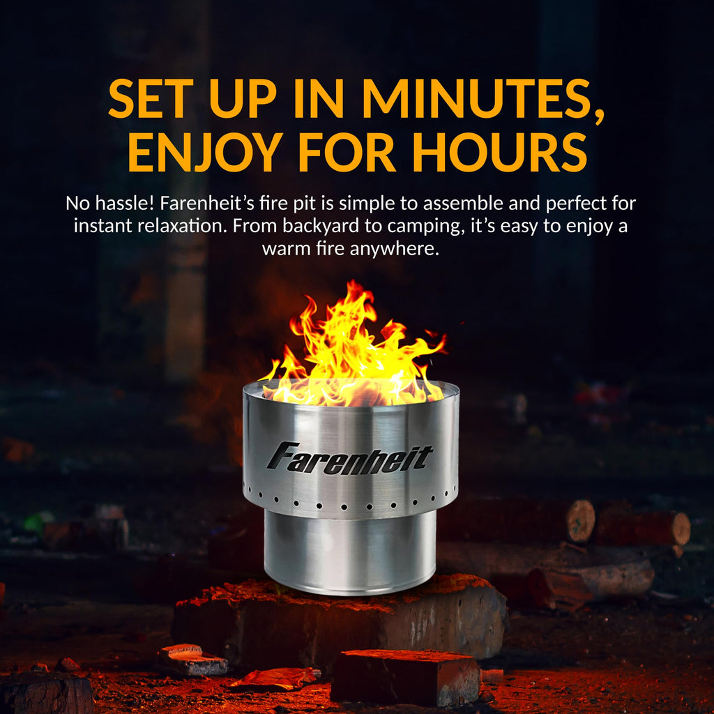 13.5" Stainless Steel Smokeless Fire Pit | Portable Outdoor Wood Burning Firepit for Backyard, Camping, Patio & Deck
