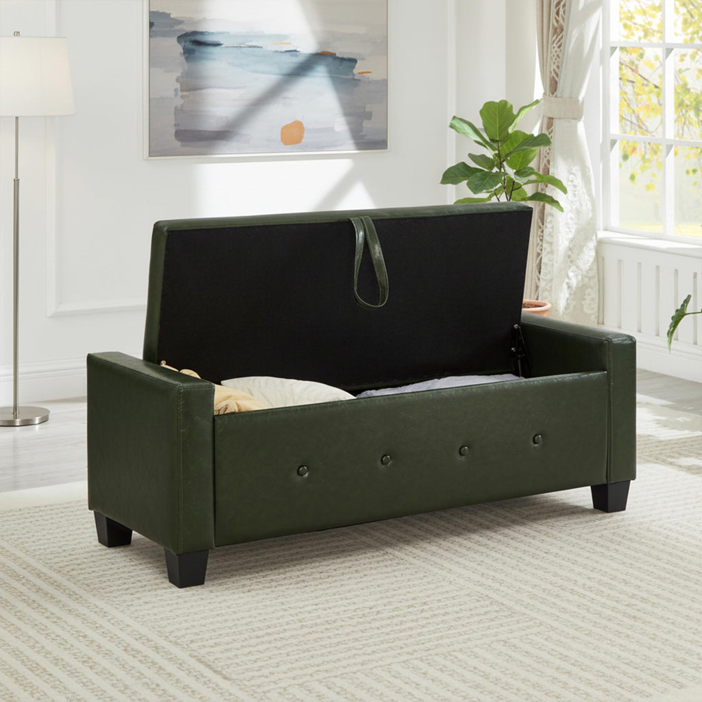48" Faux Leather Ottoman with Storage, Green