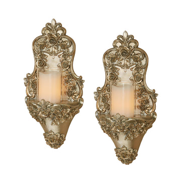 Victoria Rose Wall Candle Sconce Pair | Traditional Set of Two | Victorian Style Sconces Hallway, Movie Set | Elegant