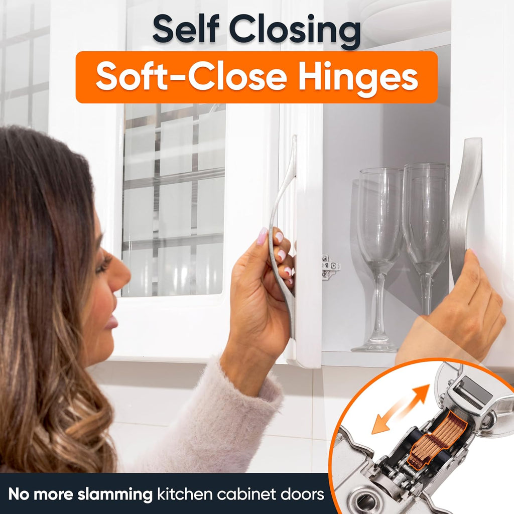 Full Overlay European Soft Close Cabinet Hinges Cabinets (20 Pcs) -105° Frameless Concealed Cabinet Door Hinge -6 Way