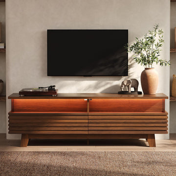TV Stand with Cable Management, LED, Power Station (Walnut, 59")