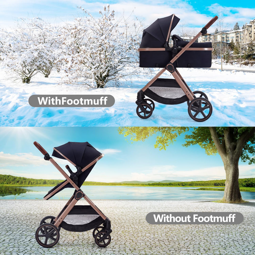 2 in 1 Baby Stroller, Newborn Infant Toddler Convertible Bassinet Pram Stroller for 0-36 Months Old Babies (Black)