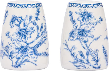Blue Garden Toile De Jouy Ceramic Salt & Pepper Shaker Set or Decor, Dishwasher Safe - Set of 2