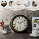 Plumeet Large Metal Wall Clock, 13'' Non Ticking Classic Retro Silent Iron Clocks Decorative Kitchen Living Room