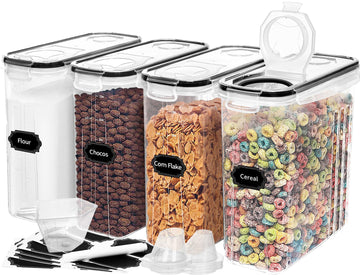 4PCS Cereal Containers Storage [4L/135.2 oz], Airtight Food Storage Containers with Pour Spout & Pantry Organization