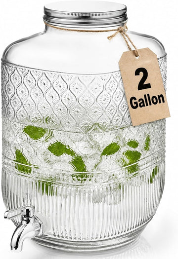 Drink Dispenser 2 Gallon, Large Glass Water Dispenser - (256oz) Clear