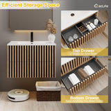 30" Floating Fluted Bathroom Vanity with Sink - Modern Wall Mounted Cabinet with 2 Drawers