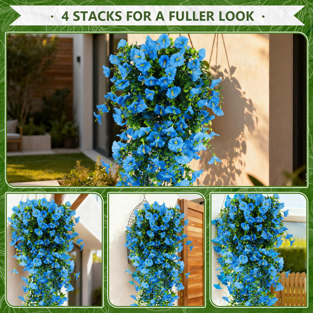 4-Pack Fake Hanging Plants, Faux Hanging Plant Artificial Greenery Bedroom Boho Wall Shelf Indoor Outdoor Decor (Blue