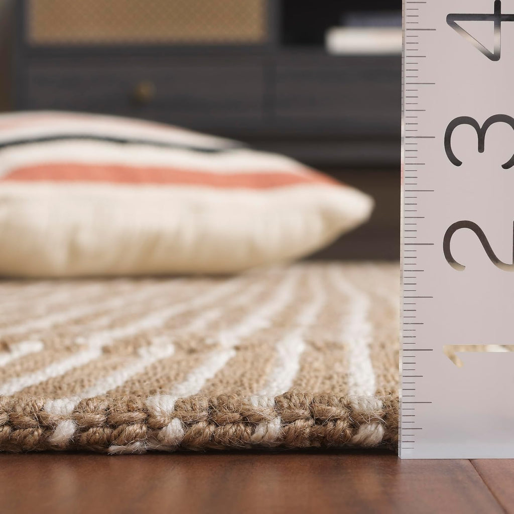Natural Fiber Collection Area Rug - 8' Square, Ivory & Beige, Handmade Jute, Ideal for High Traffic Areas (NF449A)