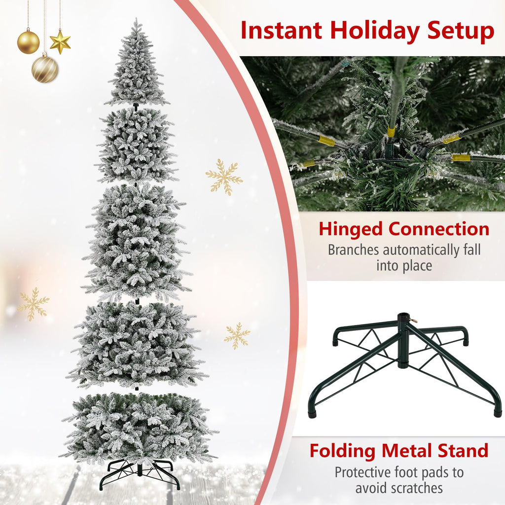 12 ft Pre-Lit Snow Flocked Christmas Tree, Quick Power Connector